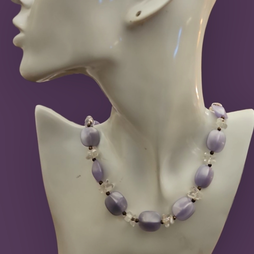 Vintage 1980s Purple Pastel Acrylic Beaded Necklace